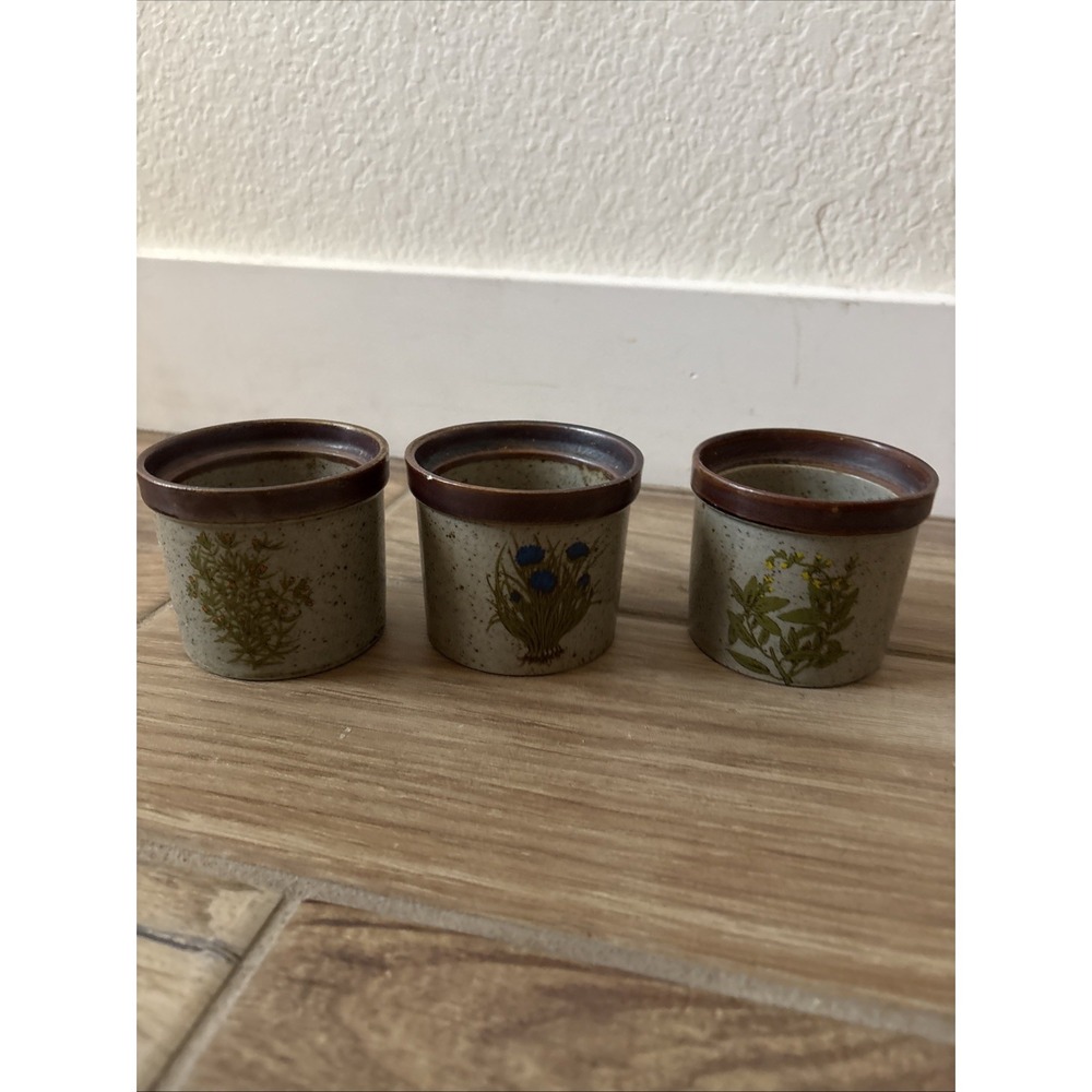 Vintage Takahashi San Francisco Japan 70s Speckled Stoneware Mini Herb Planters